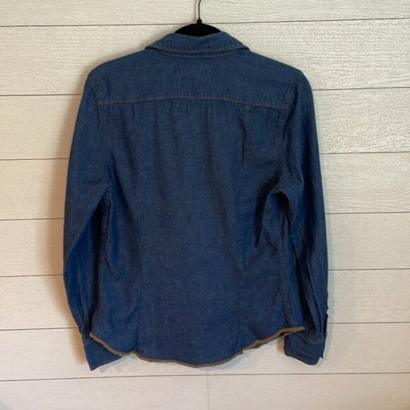 Wrangler +Staud Women's Denim Pearl Snap western cowboy button down sz Medium - Picture 11 of 14